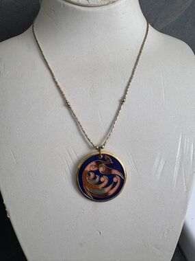 Vendome vintage top designer double-sided cloisonné enamel necklace 18 inch